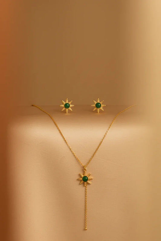 Radiant Sun – Green Stone Necklace & Earring Set