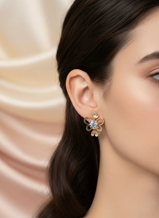 Floral Bloom Stud Earrings – Stainless Steel - Gold Plated