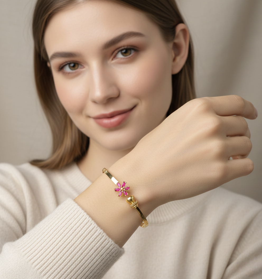 Ruby Blossom Openable Gold Bangle