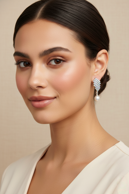 Pearl Spark – Rhinestone Studded Drop Earrings