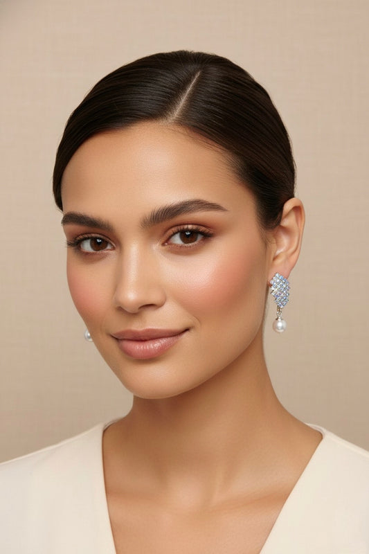 Pearl Spark – Rhinestone Studded Drop Earrings