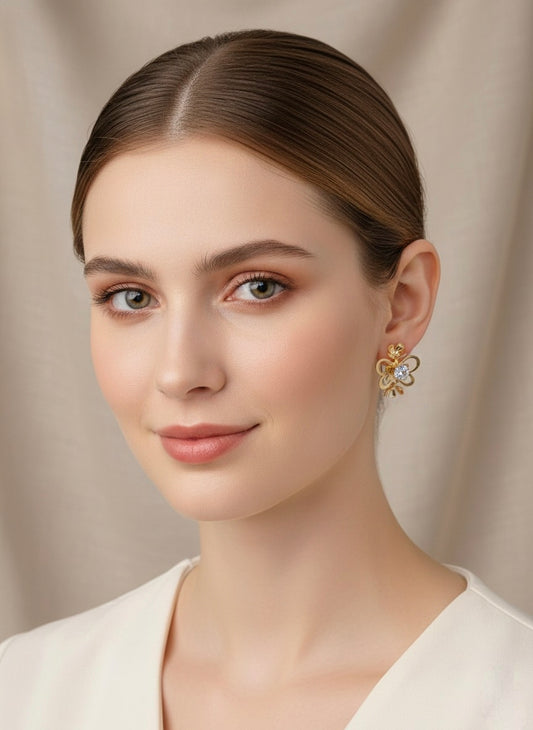 Floral Bloom Stud Earrings – Stainless Steel - Gold Plated