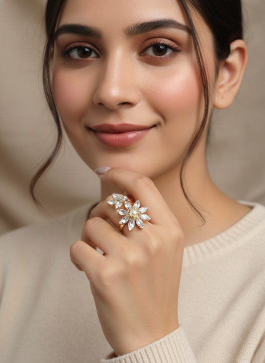 Bloom Cocktail Ring – Square & Marquise-Cut Crystal Statement Ring