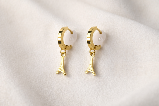 Eiffel Tower Charm Gold Hoop Earrings