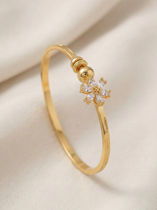 Crystal Bloom – Gold-Toned Openable Floral Bangle Bracelet