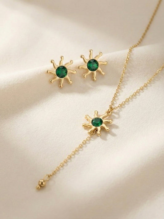 Radiant Sun – Green Stone Necklace & Earring Set