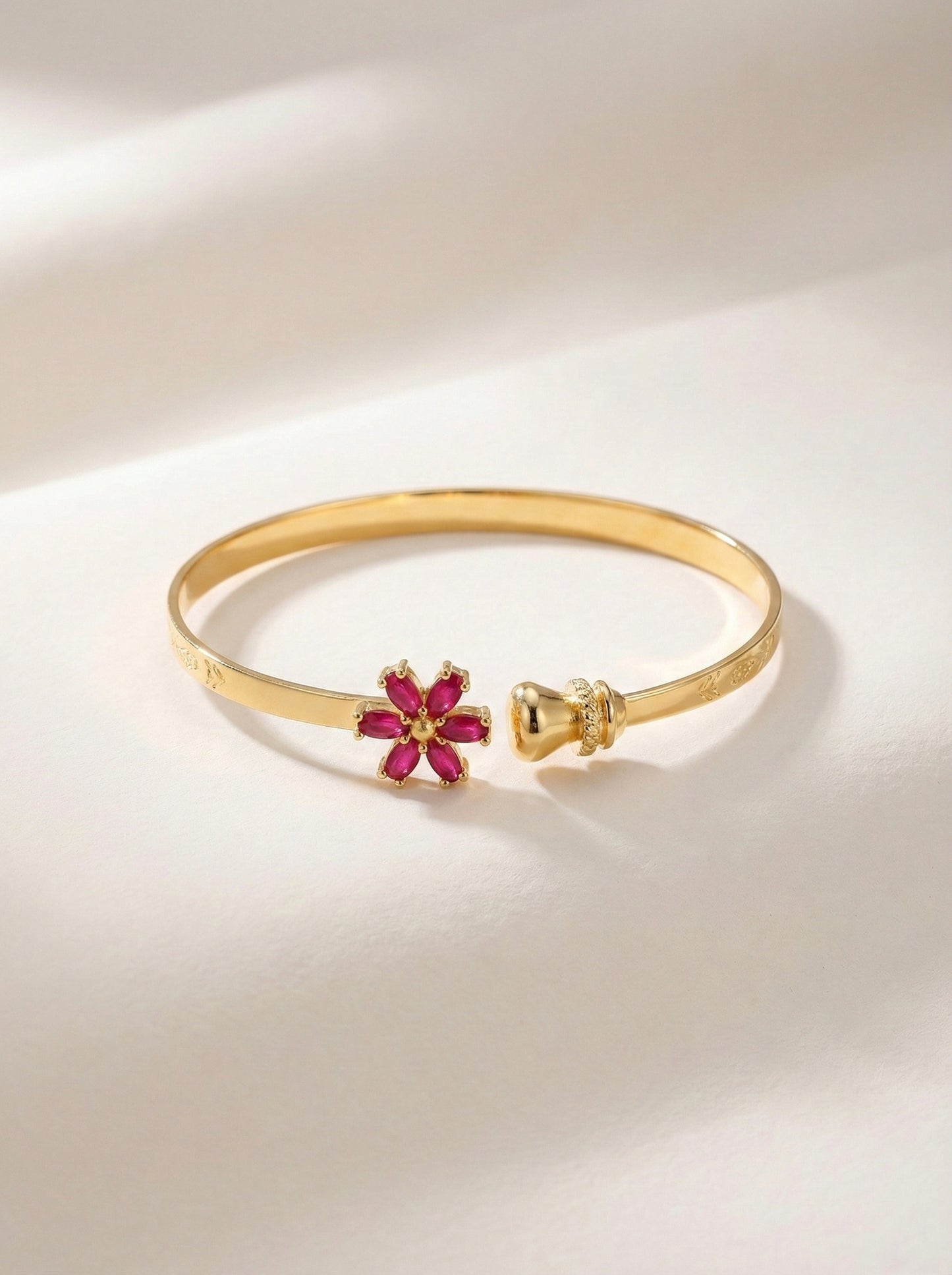 Ruby Blossom Openable Gold Bangle