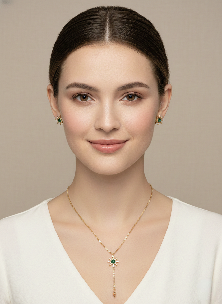 Radiant Sun – Green Stone Necklace & Earring Set