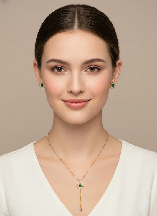 Radiant Sun – Green Stone Necklace & Earring Set