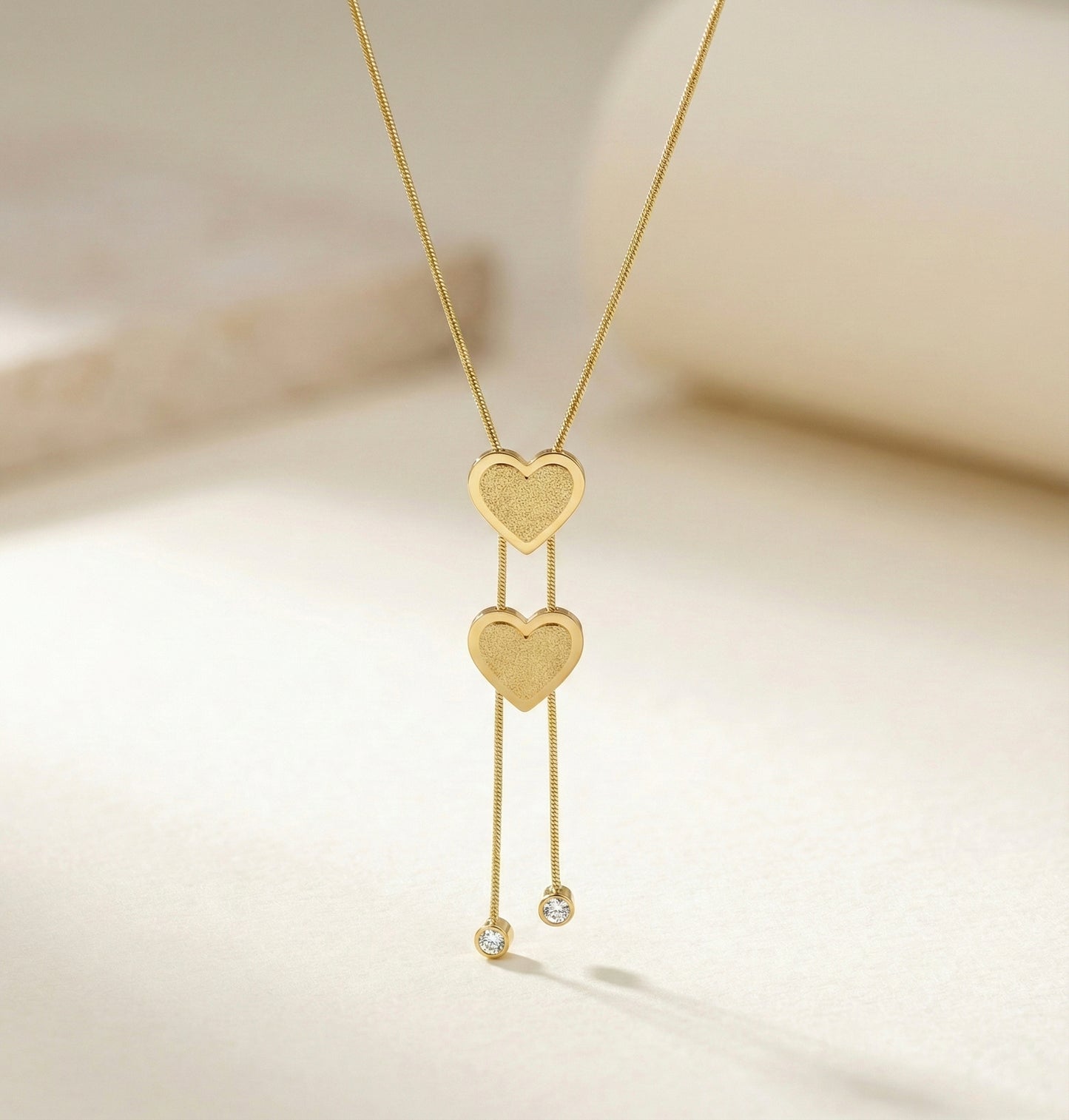 Dual Heart Pendant Necklace – 18K Gold Tone Stainless Steel