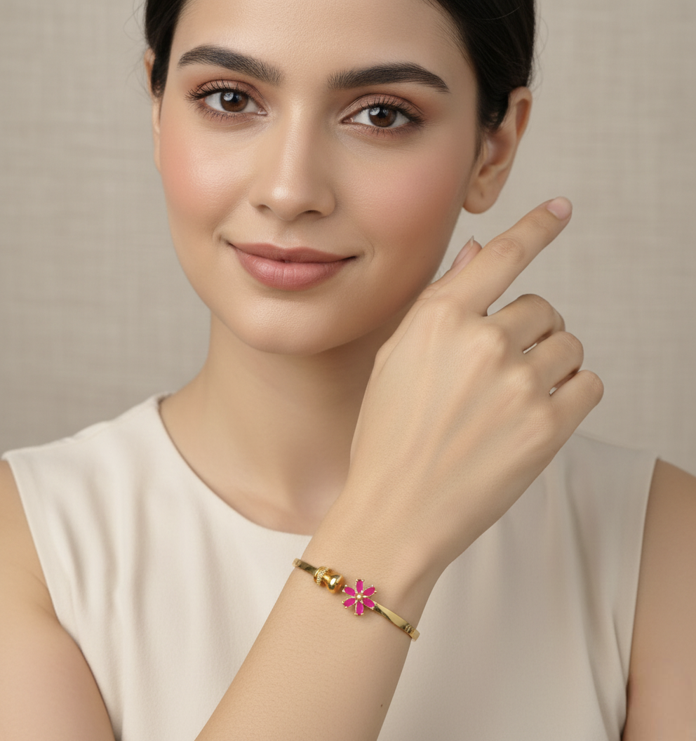 Ruby Blossom Openable Gold Bangle