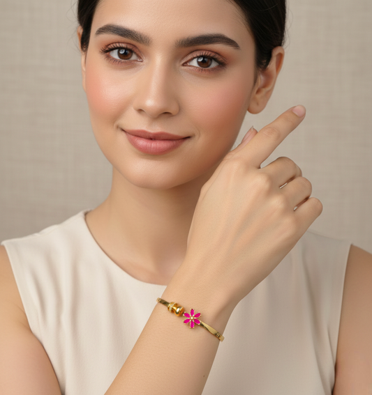 Ruby Blossom Openable Gold Bangle