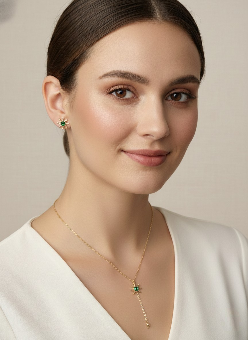 Radiant Sun – Green Stone Necklace & Earring Set