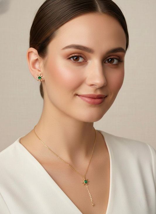 Radiant Sun – Green Stone Necklace & Earring Set