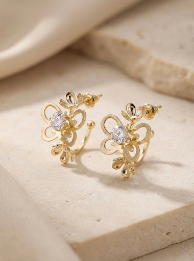 Floral Bloom Stud Earrings – Stainless Steel - Gold Plated