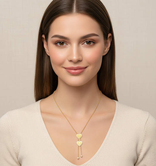 Dual Heart Pendant Necklace – 18K Gold Tone Stainless Steel
