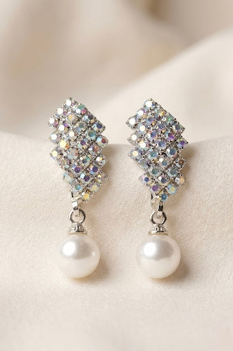 Pearl Spark – Rhinestone Studded Drop Earrings