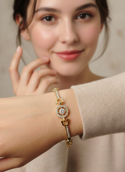 Luxe Spark – Adjustable Crystal Gold Bangle Bracelet