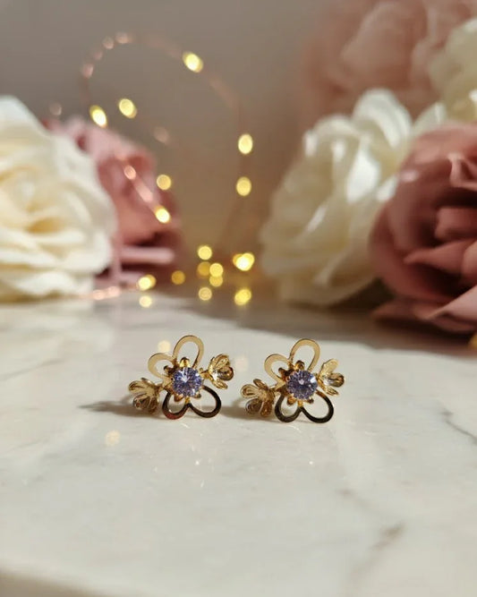 Floral Bloom Stud Earrings – Stainless Steel - Gold Plated