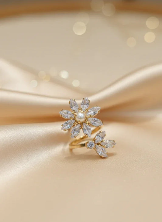 Bloom Cocktail Ring – Square & Marquise-Cut Crystal Statement Ring