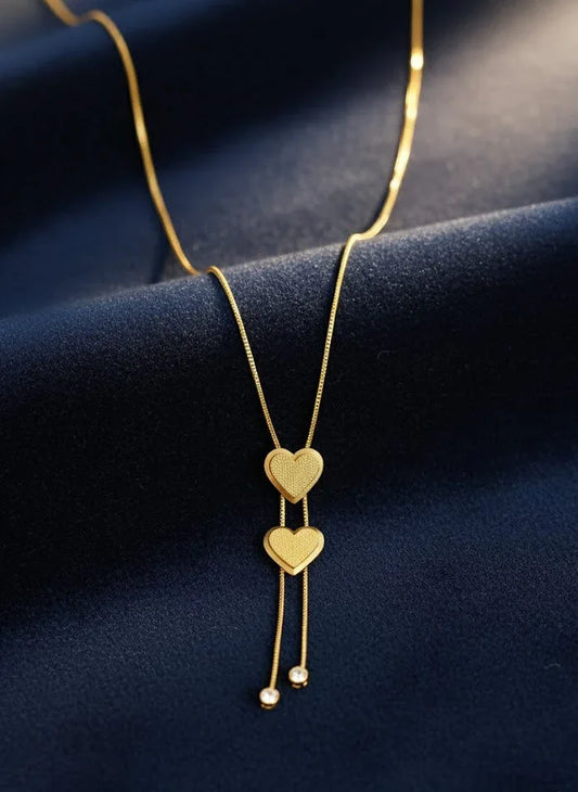Dual Heart Pendant Necklace – 18K Gold Tone Stainless Steel